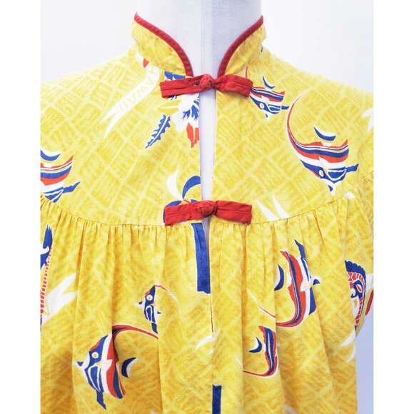 Vintage 50s / 60s Womens Hawaiian Dress Tiki  Gods Underwater Scene Yellow S/XS - Picture 6 of 15